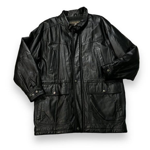Members Only Leather Coat Long Black Mens Medium Vintage 90s - Picture 1 of 13